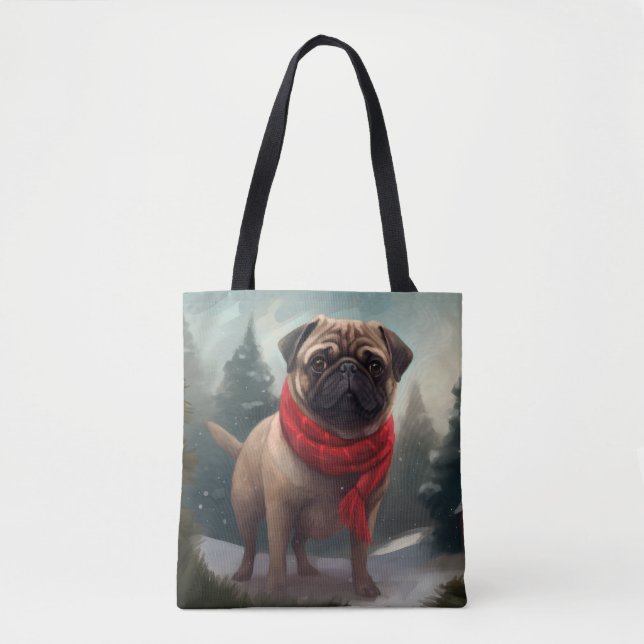 Bolsa Tote Cachorro na neve no Natal (Frente)