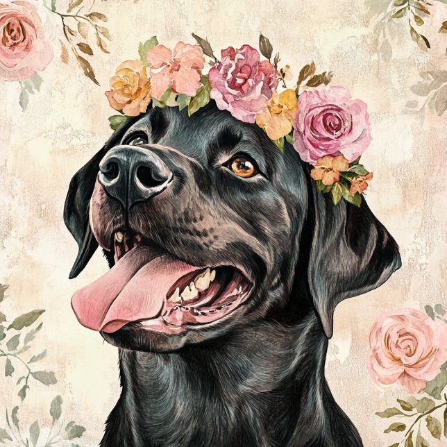 Bolsa Tote Cachorro Negro-Bonito Labrador Retriever Floral (Criador carregado)