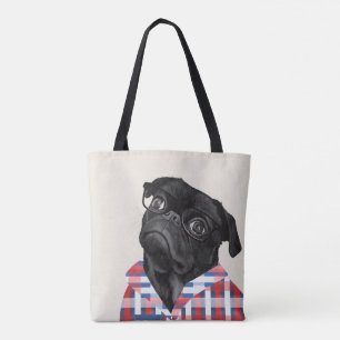 Bolsa Tote Cachorro Negro Cachorro Com Óculos E Cheque Camisa