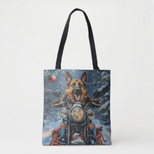 Bolsa Tote Cachorro Pastor Alemão Andando de Motocicleta Nata