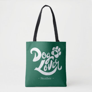Bolsa Tote Cachorro Personalizado Amante da Cor Verde à Mão