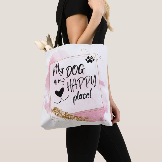 Bolsa Tote Cachorro Personalizado ao Lover Lugar Feliz Rosa e (Close Up)
