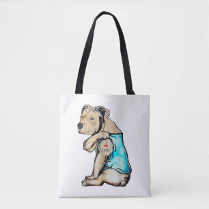 Bolsa Tote Cachorro Pitbull Eu Adoro Pai Tatuando Família Eng