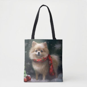 Bolsa Tote Cachorro Pomerânia na Neve Natal
