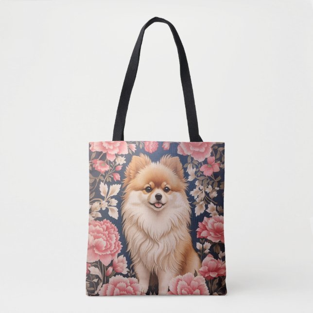 Bolsa Tote Cachorro Pomeraniano Cachorro Rosa (Frente)