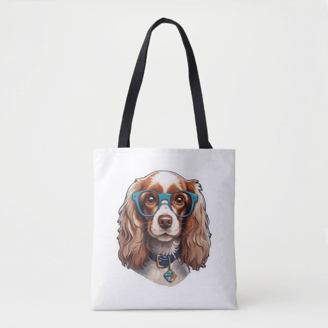 Bolsa Tote Cachorro Pooch Cute Engraçado Estudo de Óculos Eng (Frente)