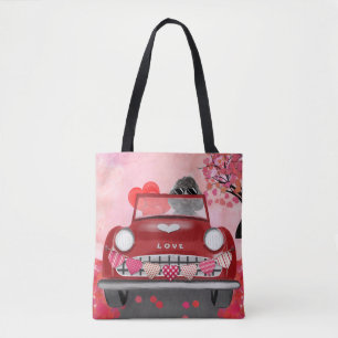 Bolsa Tote Cachorro Poodle Carro com Corações do Dia dos Namo