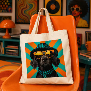 Bolsa Tote Cachorro Preto Legal Usando Óculos de Sol Laranja