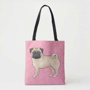 Bolsa Tote Cachorro Pug Corça Desenho Animado Pano de Limpeza