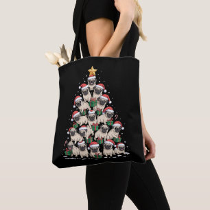 Bolsa Tote Cachorro Pugs Árvore de Natal Fofo Natal Cachorros