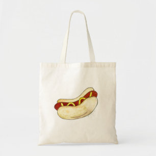 Bolsa Tote Cachorro Quente de Aquarela com Mostarda no Bun Li