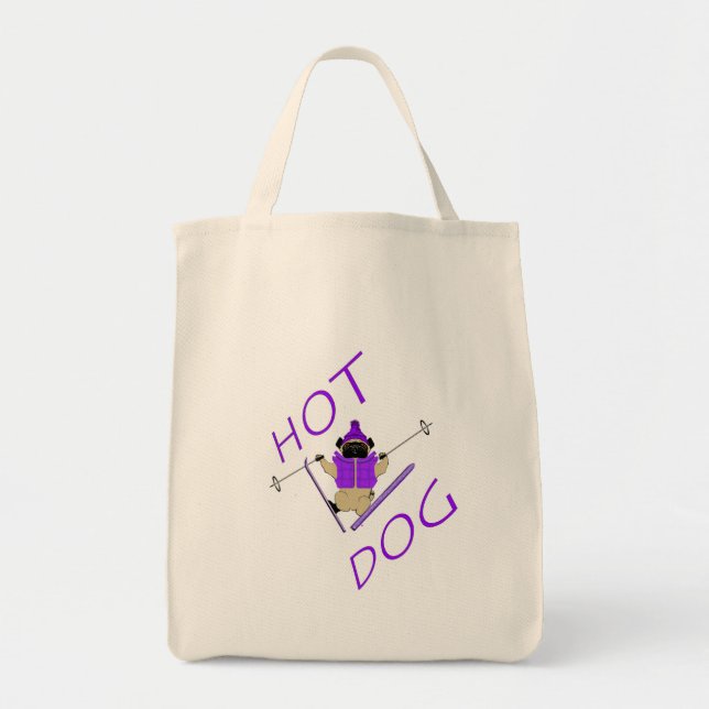 Bolsa Tote Cachorro quente Engraçado Pele Jaqueta roxa e Pele (Frente)