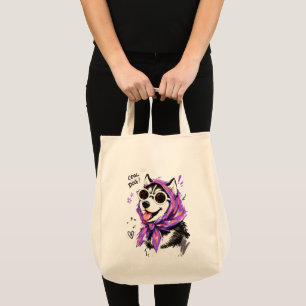 Bolsa Tote Cachorro Resfriado Husky com Óculos de Sol & Lenço