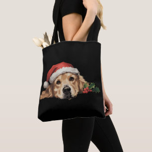 Bolsa Tote Cachorro Retriever Dourado Chapéu de Natal do Papa