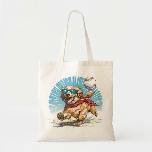 Bolsa Tote Cachorro Retriever ouro Jogando Baseball (Frente)