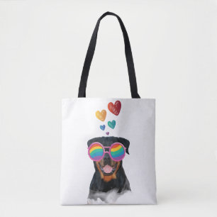 Bolsa Tote Cachorro Rottweiler com Corações Dia dos Namorados