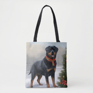 Bolsa Tote Cachorro Rottweiler na Neve Natal