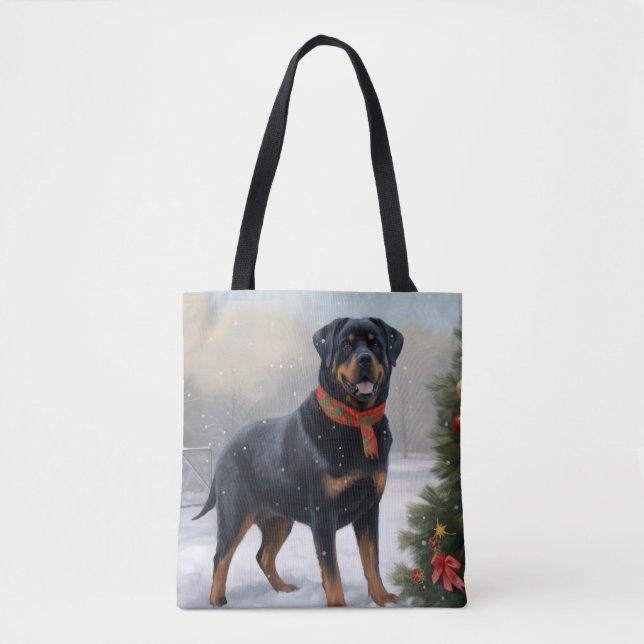 Bolsa Tote Cachorro Rottweiler na Neve Natal (Frente)