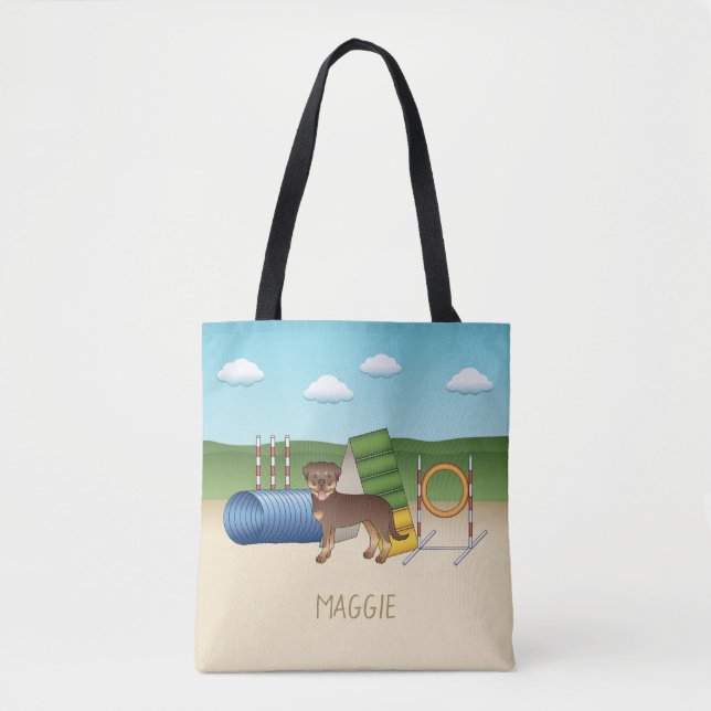Bolsa Tote Cachorro Rottweiler Vermelho e Bege com Equipament (Frente)