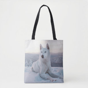 Bolsa Tote Cachorro Rouco branco entalando na neve