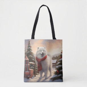 Bolsa Tote Cachorro Samoyed no Natal da Neve
