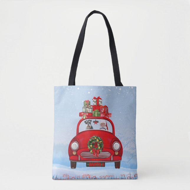 Bolsa Tote Cachorro Schnauzer em carro com Papai Noel (Frente)
