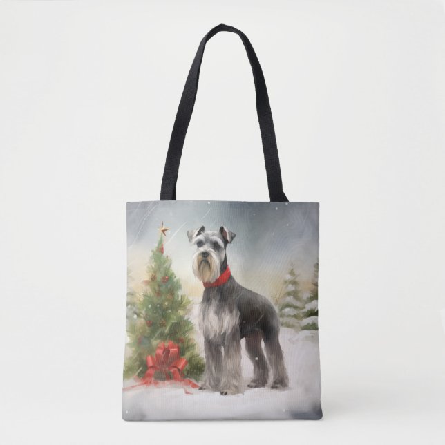 Bolsa Tote Cachorro Schnauzer na Neve Natal (Frente)