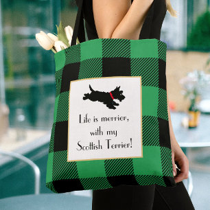 Bolsa Tote Cachorro Scottie Cachorro Buffalo Xadrez Bag Verde