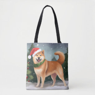 Bolsa Tote Cachorro Shiba Inu na Neve Natal