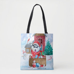 Bolsa Tote Cachorro Siberiano Husky Na Casa Dos Cachorros De 