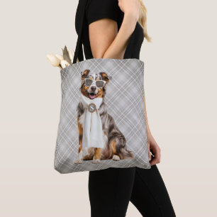 Bolsa Tote Cachorro Stylish Australian Shepherd e Xadrez Mono