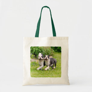 Bolsa Tote Cachorros bem engraçados de Boston Terrier brincan