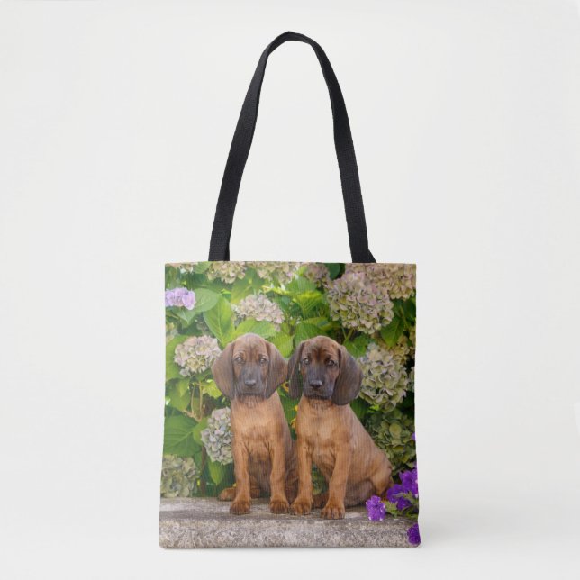 Bolsa Tote Cachorros de Caça da Baviera, Cute Bavarian, com F (Frente)