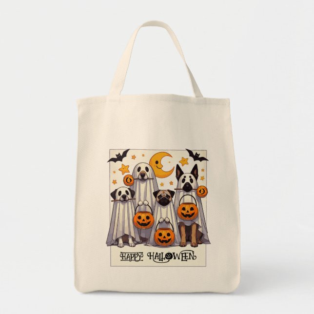 Bolsa Tote Cachorros Felizes de Halloween na fantasia de Fant (Frente)