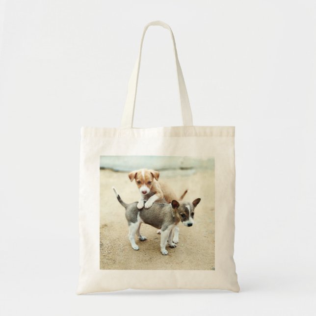 Bolsa Tote Cachorros Fofos Brincando na Praia (Frente)