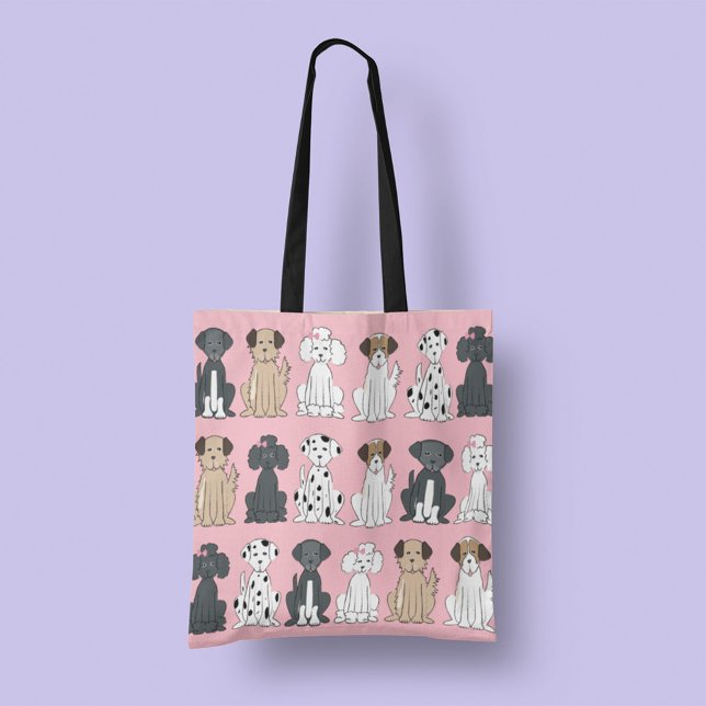 Bolsa Tote Cachorros-na moda (Pink Dog Lovers Pattern Tote Bag)