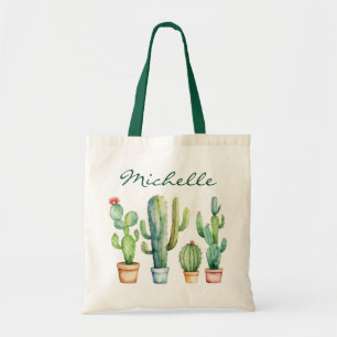 Bolsa Tote Cacto de Aguarela Moderna Cactos Suculenta do Dese