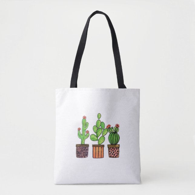Bolsa Tote Cacto De Cores Aquáticas Cujas Cores São Curtas Em (Frente)