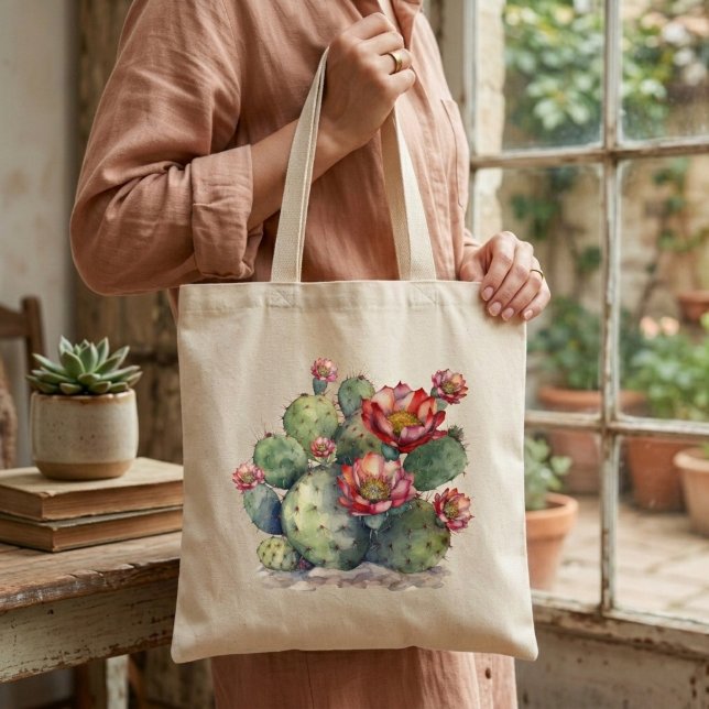 Bolsa Tote Cacto de Flor Vermelha (Criador carregado)