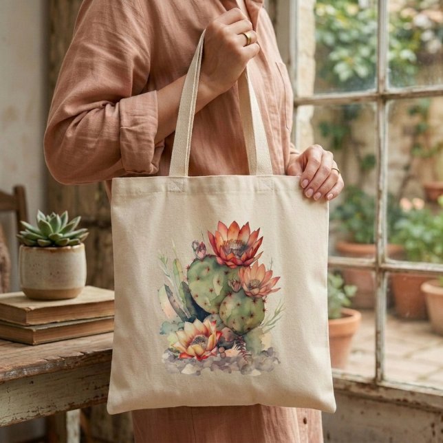 Bolsa Tote Cacto de Flores Laranja/Vermelhas (Criador carregado)