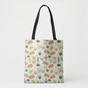 Bolsa Tote Cacto do Corgi - cacto, corgi, deserto, cão, cãe