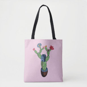 Bolsa Tote Cacto espinhoso com flores