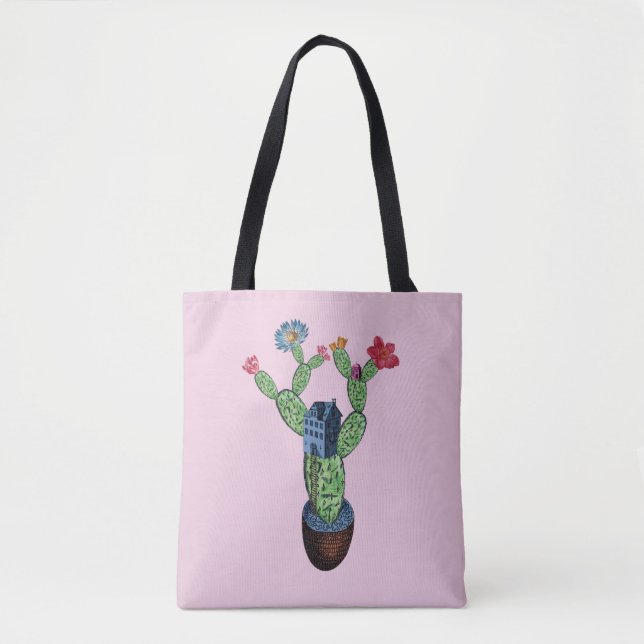 Bolsa Tote Cacto espinhoso com flores (Frente)