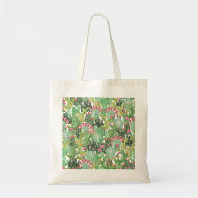 Bolsa Tote Cacto Pintado à Mão: Verde Deserto (Frente)
