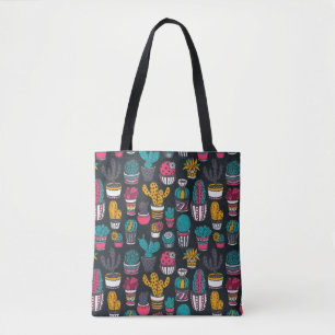 Bolsa Tote Cacto tirado mão no teste padrão do estilo do