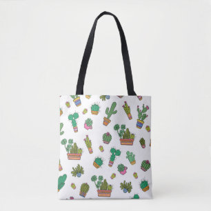 Bolsa Tote Cactos de colheita: Design de padrão sem costura.