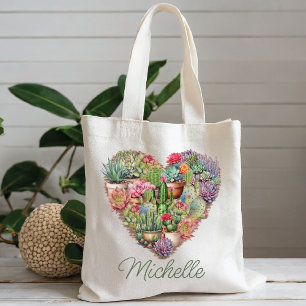 Bolsa Tote Cactos Em Forma De Coração Com Nome