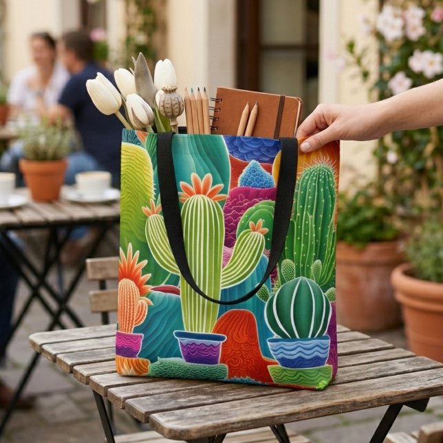 Bolsa Tote Cactos em Vasos Abstratos (Criador carregado)