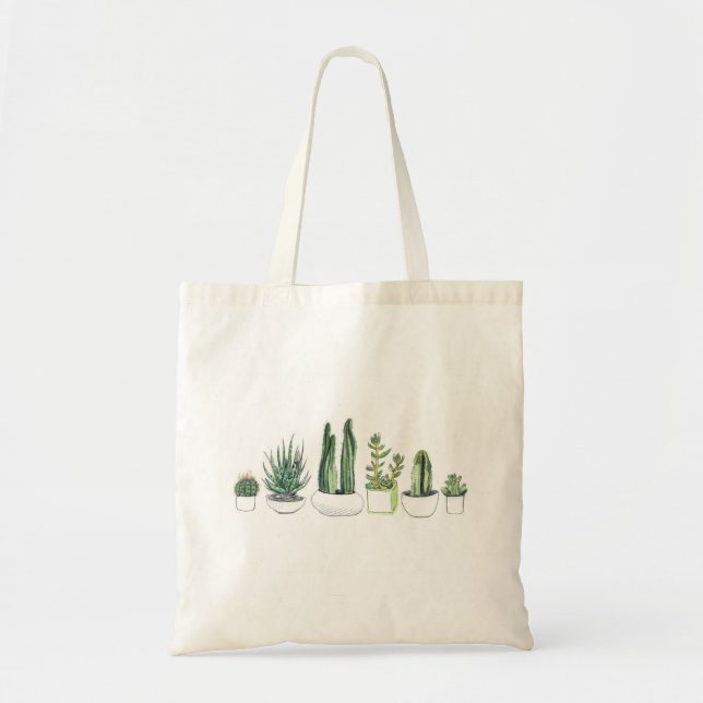 Bolsa Tote Cactos & Succulents da Aquarela (Frente)