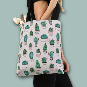 Bolsa Tote Cactos suculenta padrões vegetais em popa